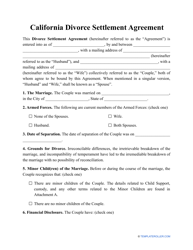 Document preview: Divorce Settlement Agreement Template - California