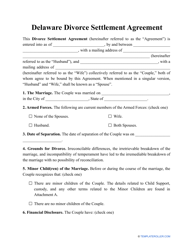 Document preview: Divorce Settlement Agreement Template - Delaware