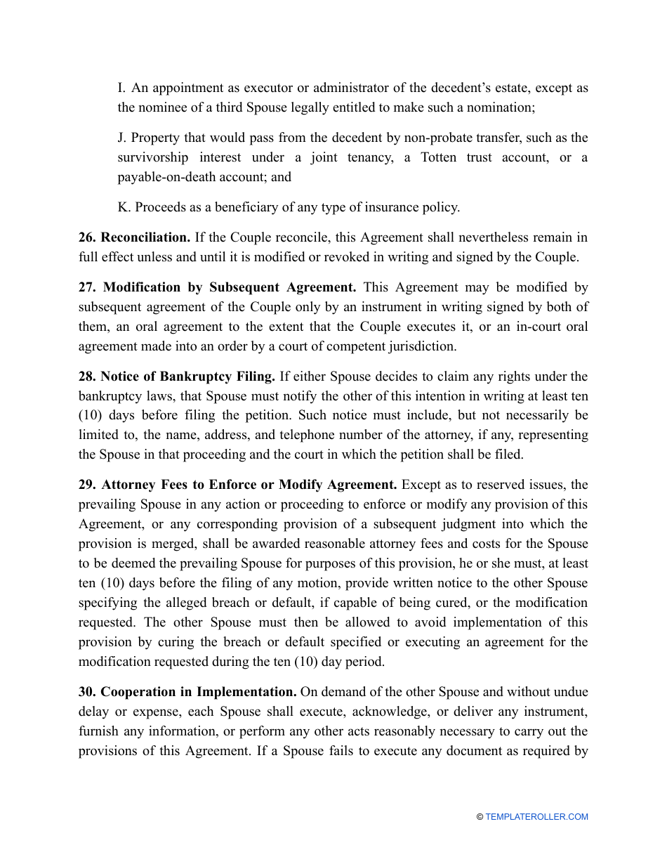 Divorce Settlement Agreement Template - Maine, Page 9