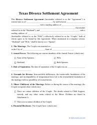 Divorce Settlement Agreement Template - Texas