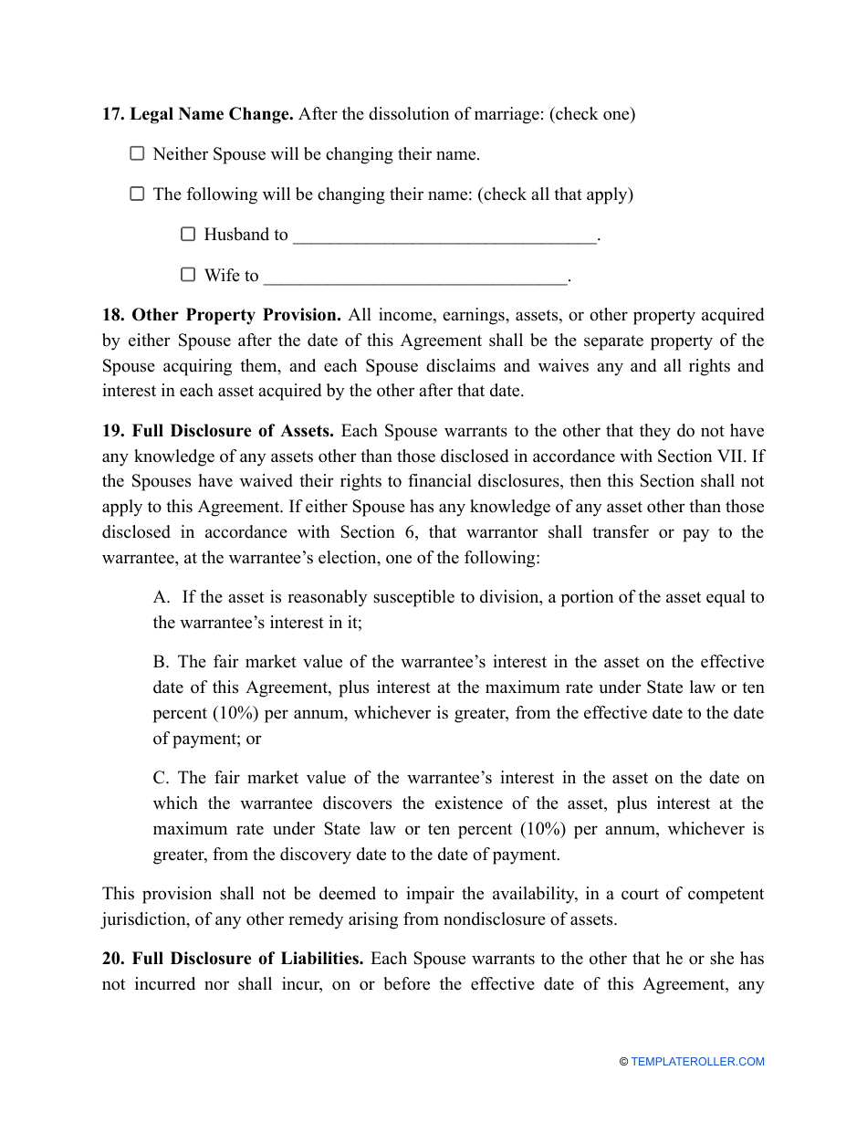 Divorce Settlement Agreement Template - Utah, Page 6