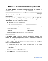 Document preview: Divorce Settlement Agreement Template - Vermont