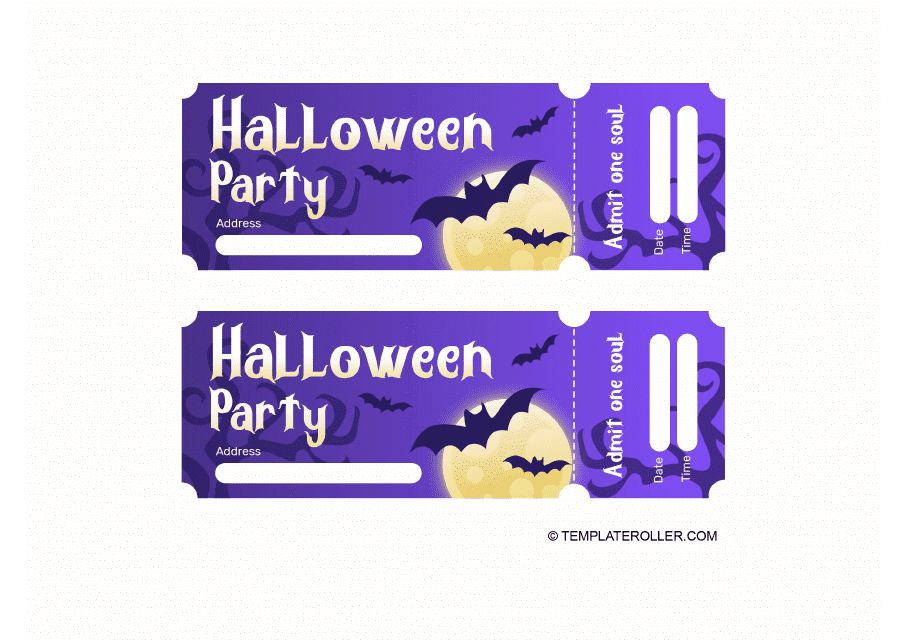 Halloween Party Ticket Template with Bats