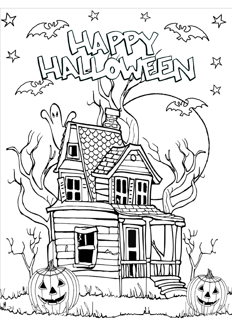 Halloween Coloring Sheet - Big House, Page 1