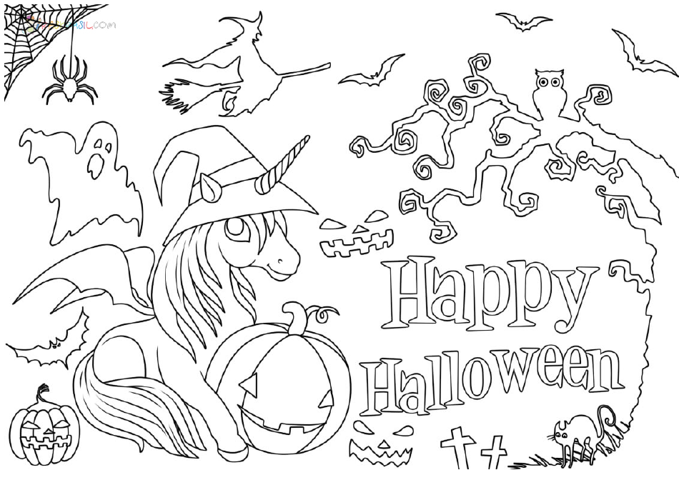Halloween Coloring Sheet - Unicorn, Page 1