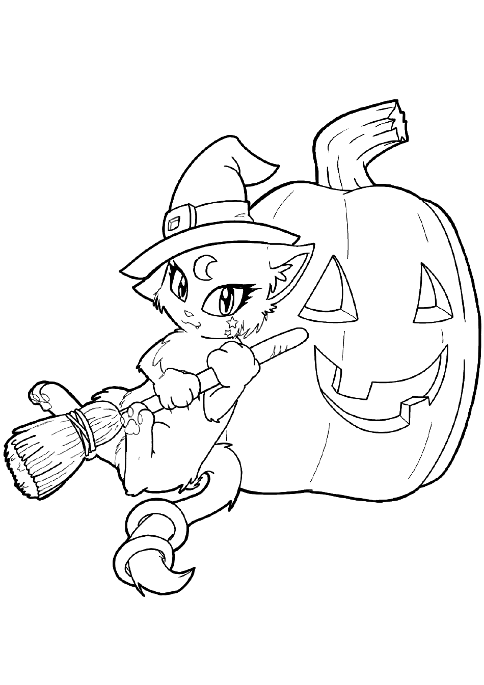 Halloween Coloring Sheet - Cat and Pumpkin, Page 1