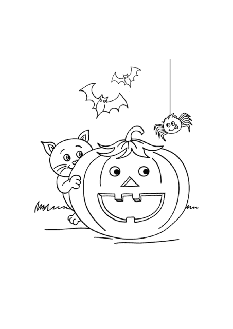 Halloween coloring sheet featuring a big pumpkin