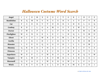 Halloween Costume Word Search Worksheet