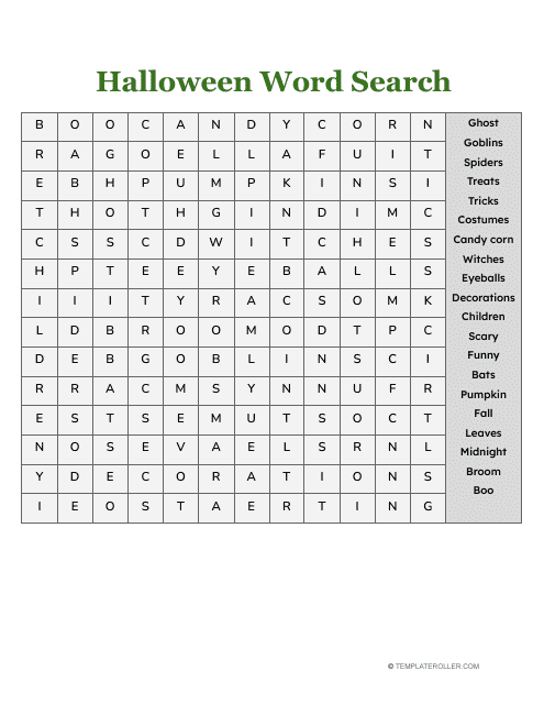 Halloween Word Search Worksheet for Kids Download Pdf