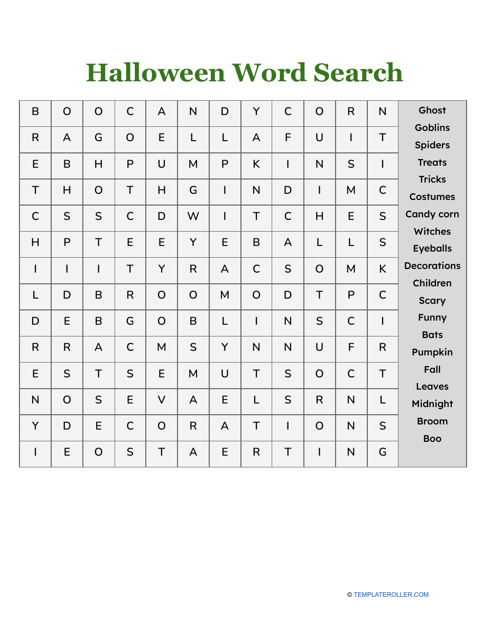 Halloween Word Search Worksheet for Kids, Page 1