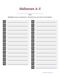 Document preview: Halloween a-Z Worksheet