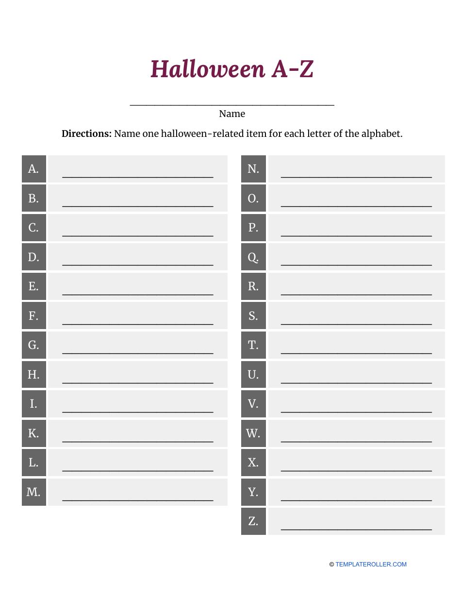 Halloween a-Z Worksheet, Page 1