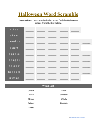 Document preview: Halloween Word Scramble Activity Sheet