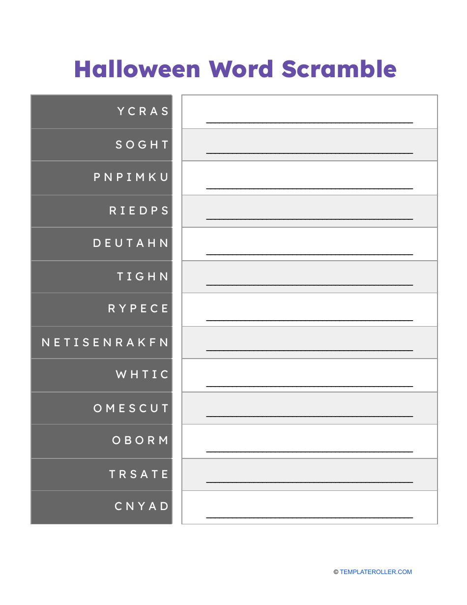 Halloween Word Scramble Worksheet, Page 1