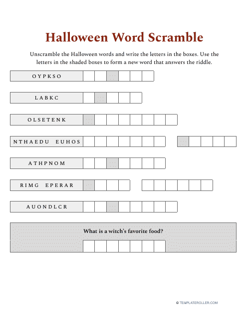 Happy Halloween Word Scramble Worksheet Download Pdf