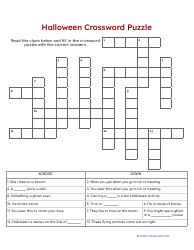 Document preview: Halloween Crossword Puzzle Worksheet