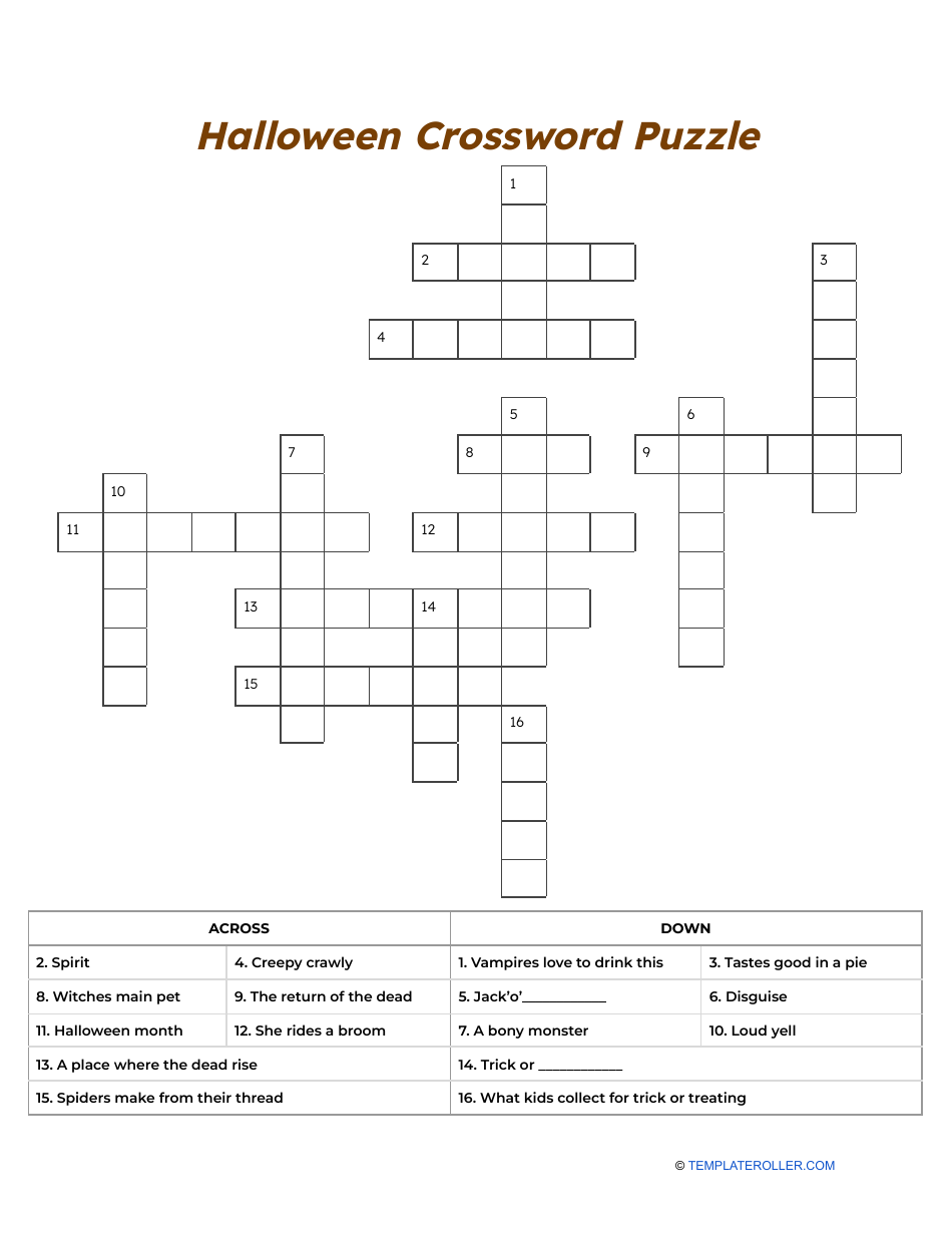 Spooky Halloween Crossword Puzzle Download Printable PDF | Templateroller