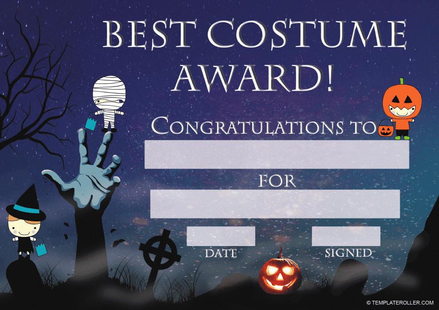 Halloween Certificate Template Best Costume Award