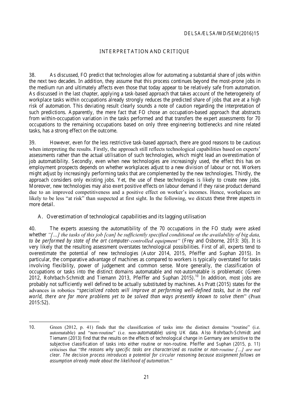 The Risk of Automation for Jobs in Oecd Countries: a Comparative Analysis - Melanie Arntz, Terry Gregory, Ulrich Zierahn, Page 22