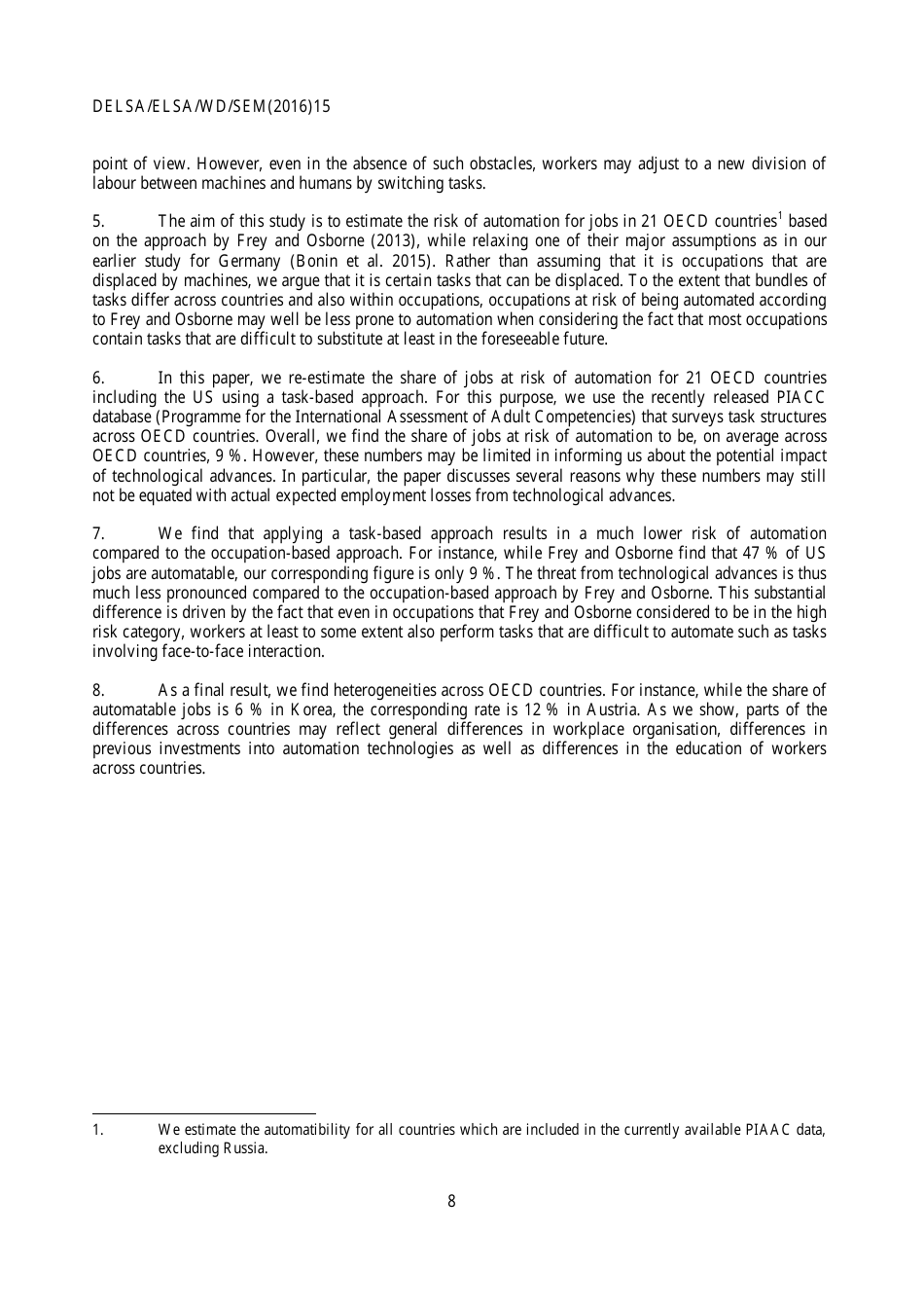 The Risk of Automation for Jobs in Oecd Countries: a Comparative Analysis - Melanie Arntz, Terry Gregory, Ulrich Zierahn, Page 9