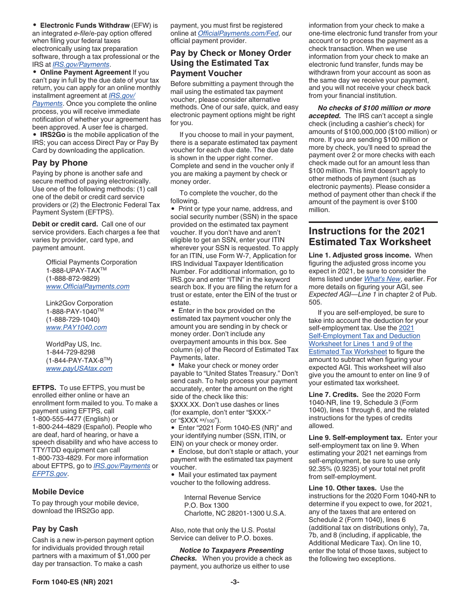 IRS Form 1040-ES (NR) U.S. Estimated Tax for Nonresident Alien Individuals, Page 3