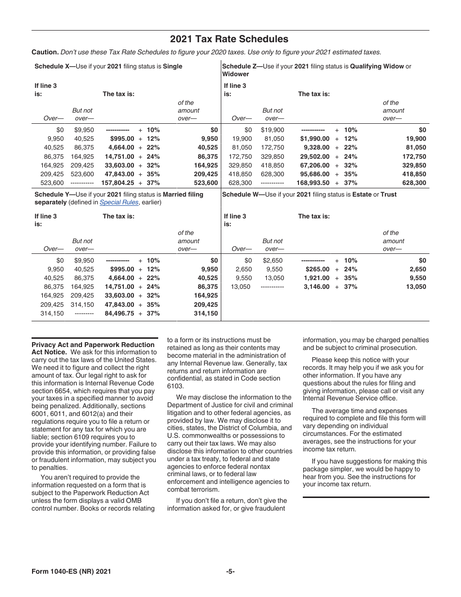 IRS Form 1040-ES (NR) U.S. Estimated Tax for Nonresident Alien Individuals, Page 5