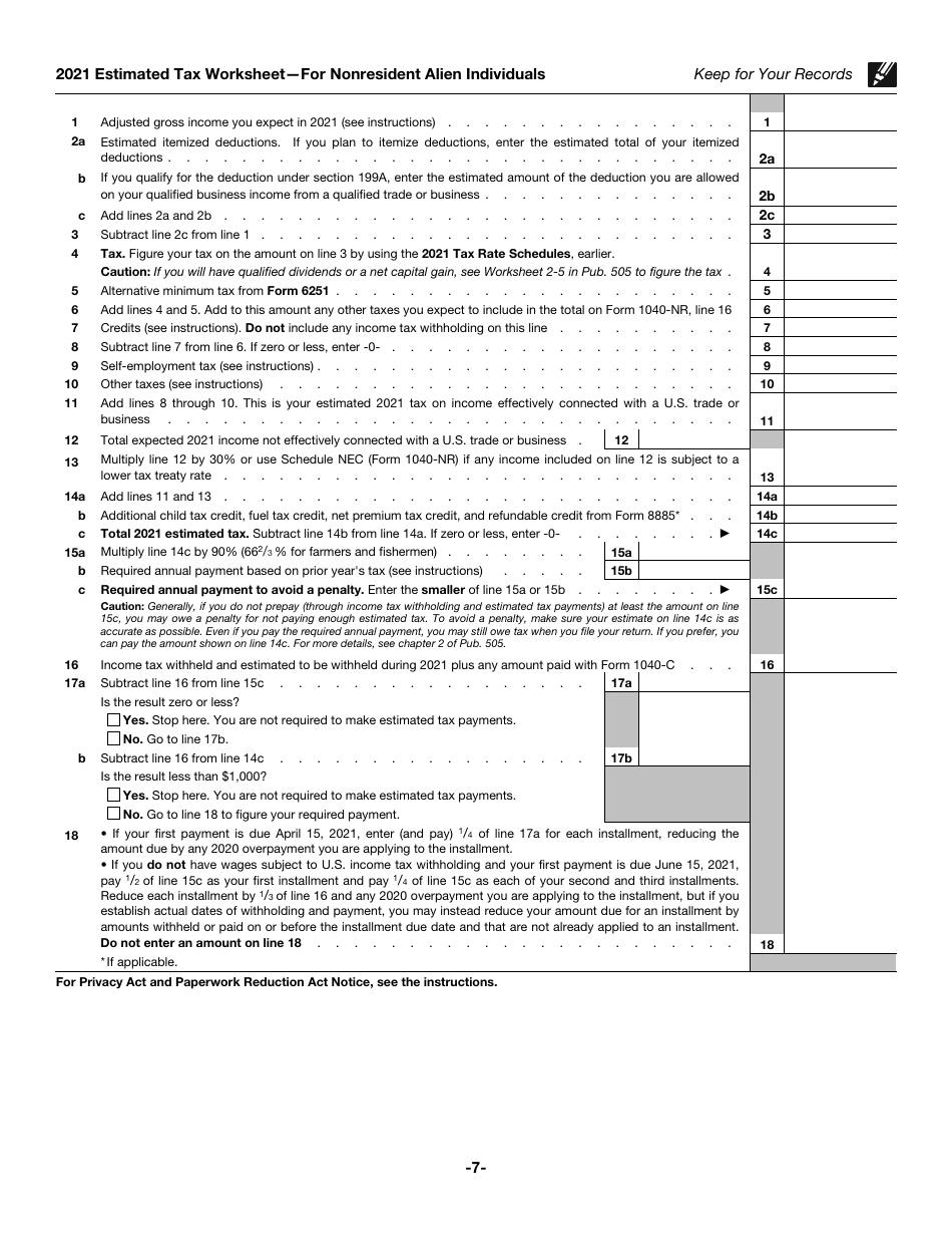 IRS Form 1040-ES (NR) U.S. Estimated Tax for Nonresident Alien Individuals, Page 7