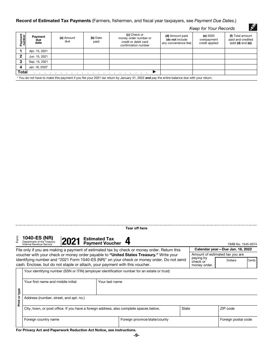 IRS Form 1040-ES (NR) U.S. Estimated Tax for Nonresident Alien Individuals, Page 9