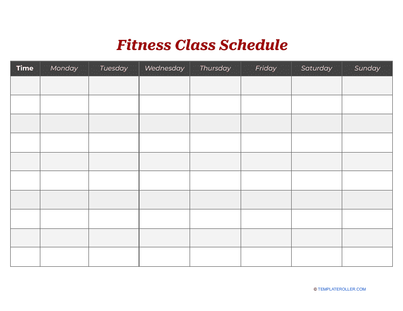 Fitness Class Schedule Template Preview