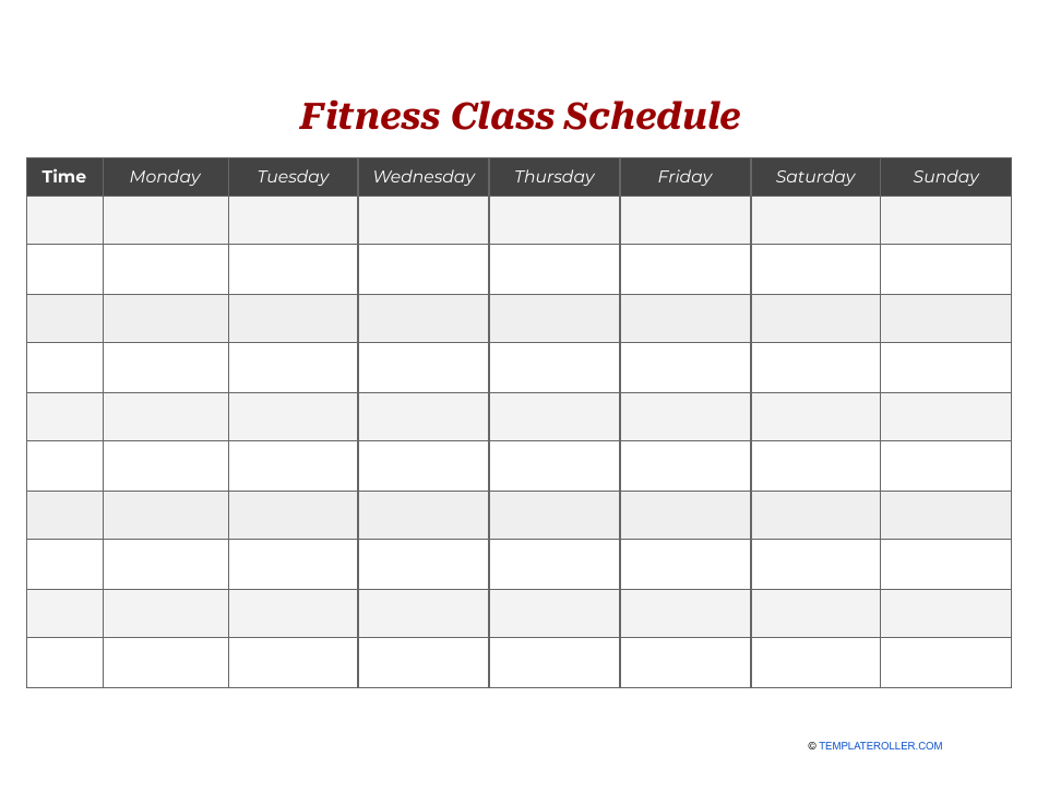 Fitness Class Schedule Template Preview