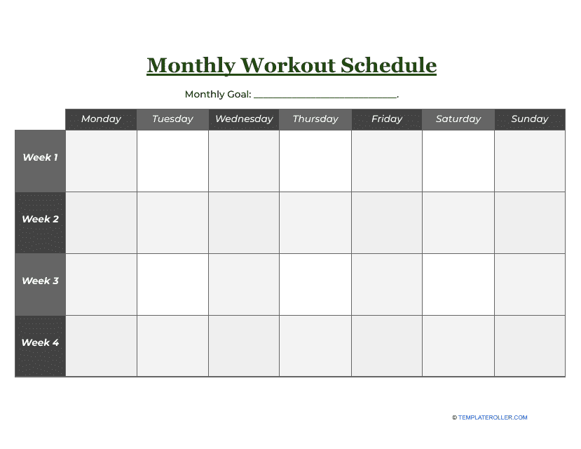 Monthly Workout Schedule Template Download Printable PDF | Templateroller