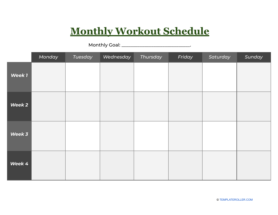 Monthly Workout Schedule Template Download Printable PDF Templateroller