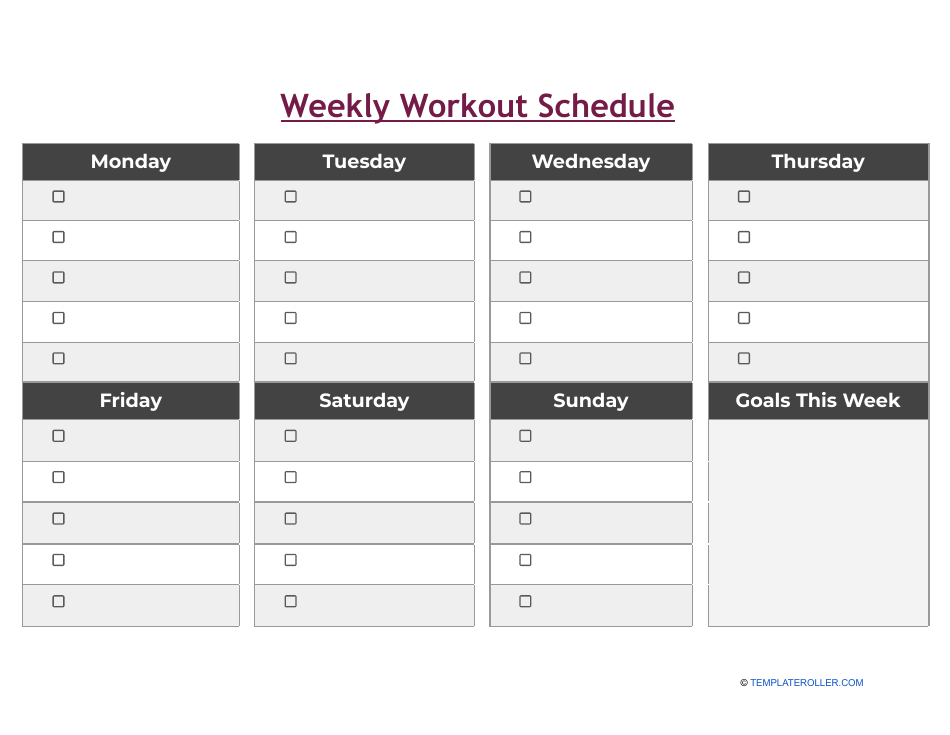Weekly Workout Schedule Template Preview