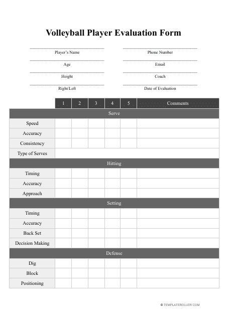 Volleyball Player Evaluation Form Download Pdf