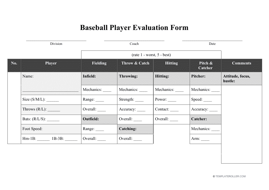 Baseball Player Evaluation Form Fill Out Sign Online And Download 