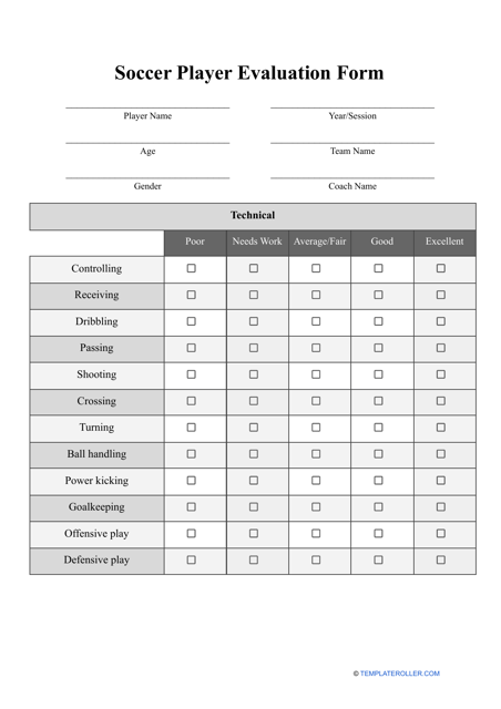 Soccer Player Evaluation Form Download Pdf