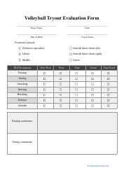 Volleyball Tryout Evaluation Form