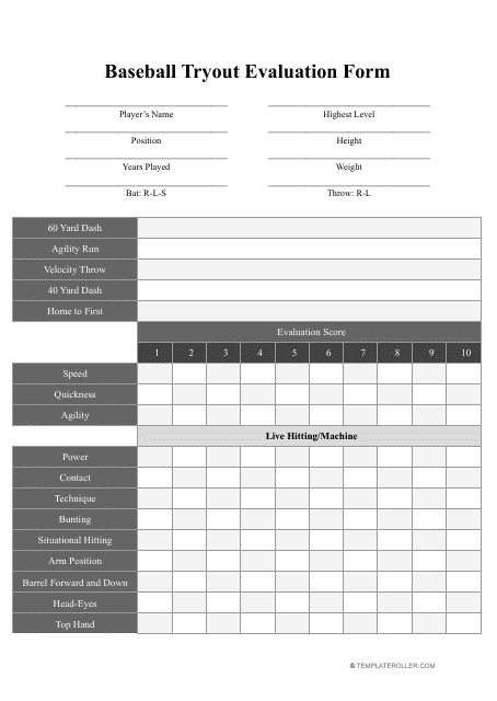 Baseball Tryout Evaluation Form Download Pdf