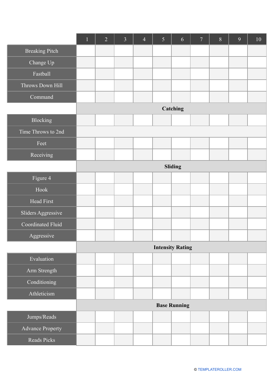 Baseball Tryout Evaluation Form, Page 3