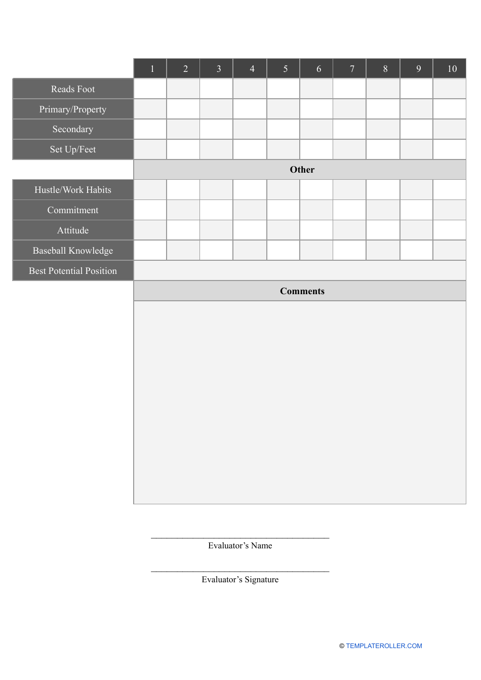 Baseball Tryout Evaluation Form, Page 4