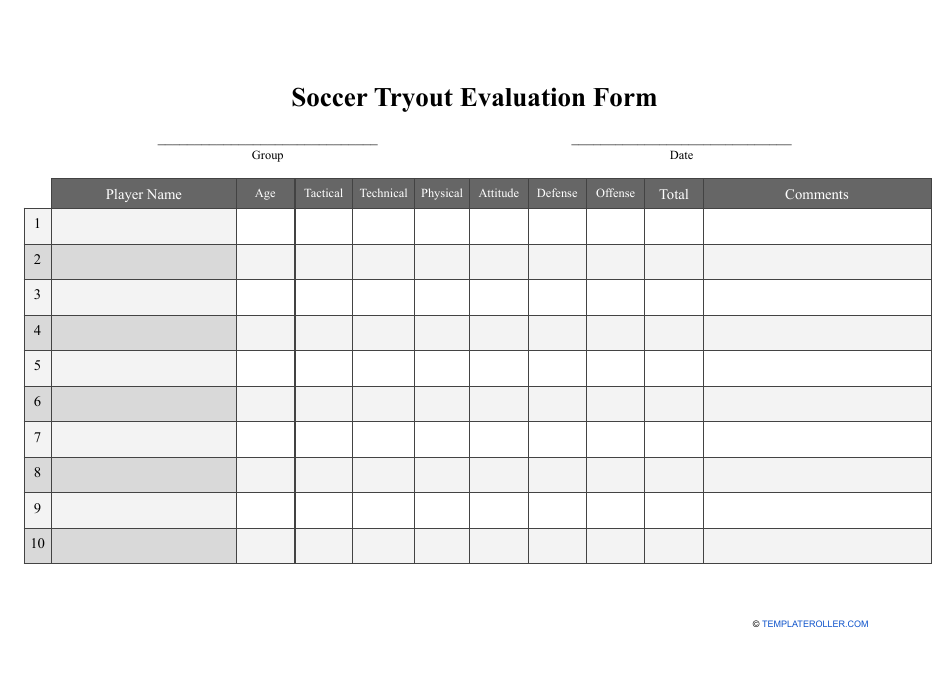 Soccer Tryout Evaluation Form, Page 1