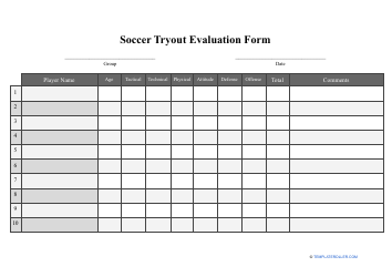 Document preview: Soccer Tryout Evaluation Form