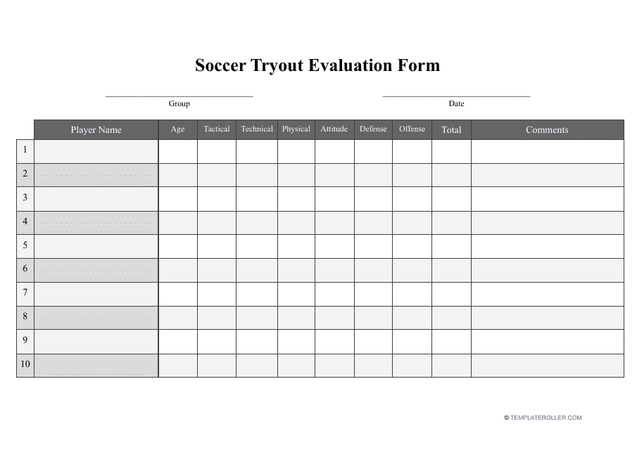 Soccer Tryout Evaluation Form Download Pdf