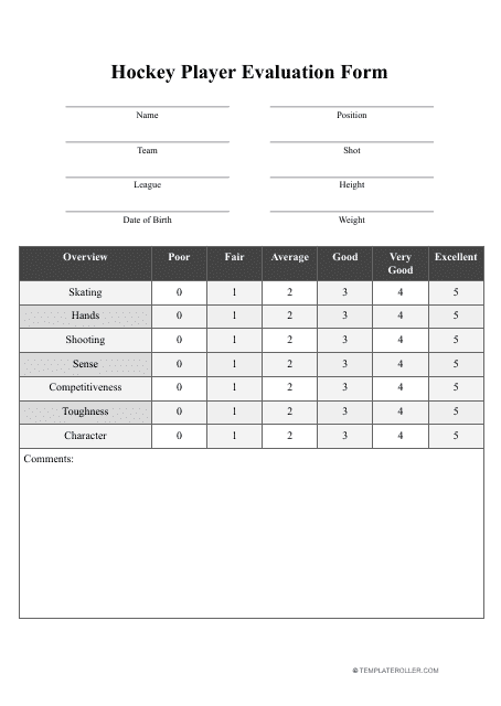 Hockey Player Evaluation Form Download Pdf