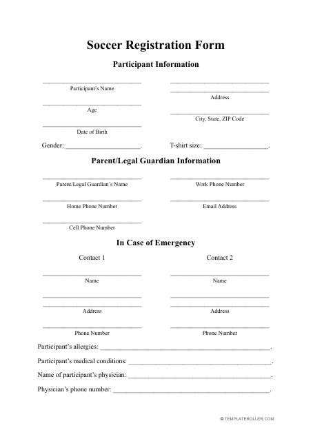 Soccer Registration Form Download Pdf