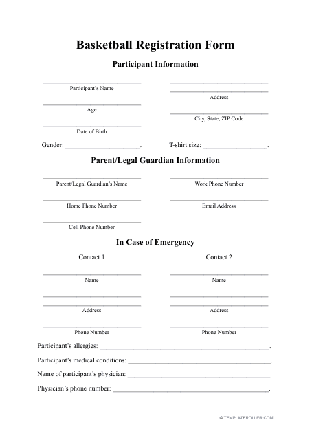 Basketball Registration Form Download Pdf