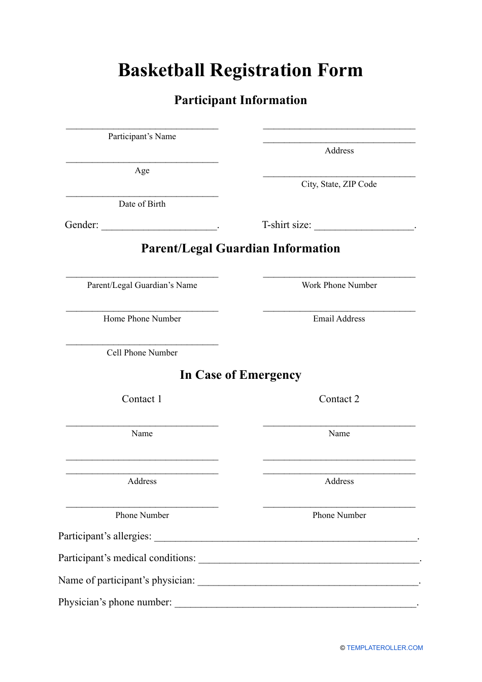 Basketball Registration Form Fill Out Sign Online And Download PDF Templateroller