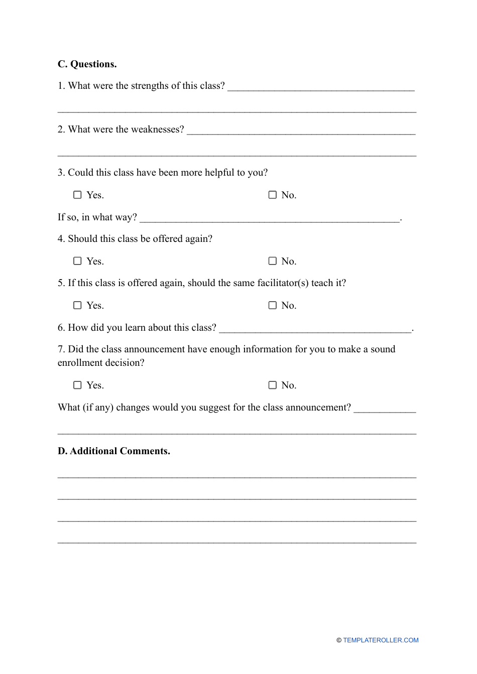 Class Evaluation Form, Page 2