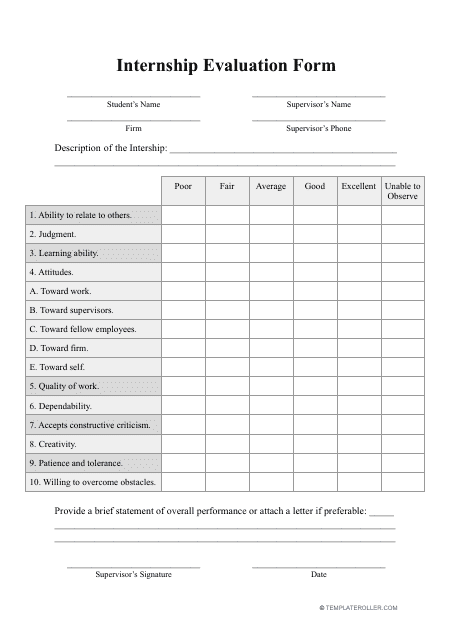 Internship Evaluation Form - Big Table