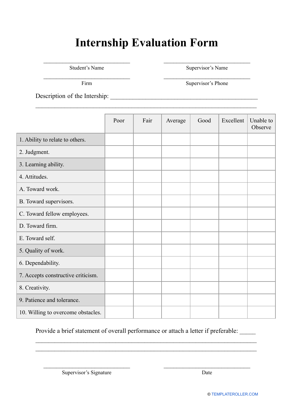 Internship Evaluation Form - Big Table, Page 1